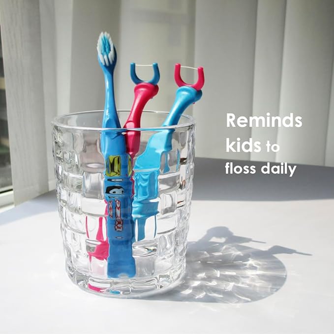 T.Smile Kids Evolutionary Clean Dental Flosser Kit, Child-Sized Handle & Refills, Fluoride Free, for Ages 3+, (Red Handle + 120 Refills)