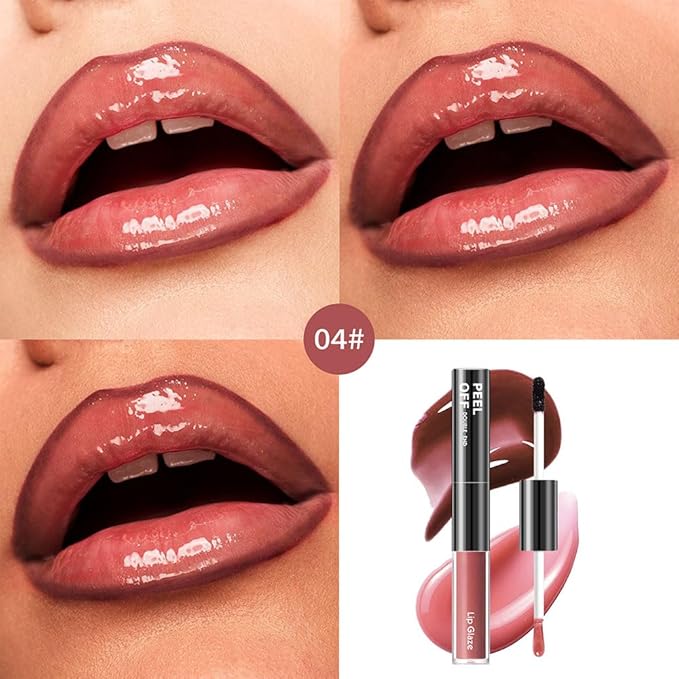 Peel Off Lip Liner & Gloss – Long-Lasting Smudge-Proof Mocha Cocoa Lip Tint & Lip Stain Liner with Hydrating High Shine Gloss for Defined, Fuller Brown Nude Lips – Waterproof Soft Glam Lip Makeup