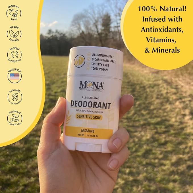 MONA BRANDS All Natural Deodorant For Women & Men | For Sensitive Skin | No Aluminum or Baking Soda | (JASMINE 1.76 Oz)