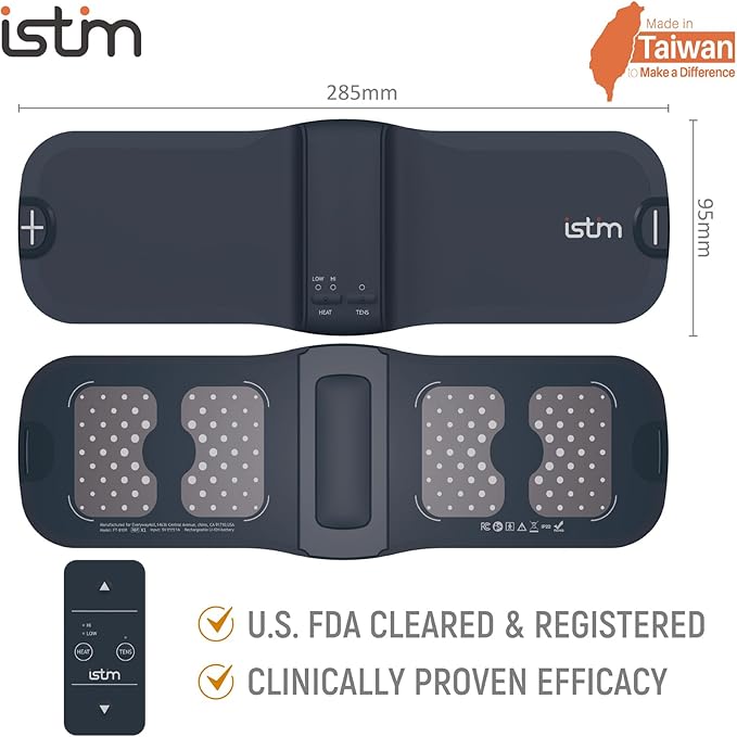 iStim X1 Wireless Heat TENS Unit Muscle Stimulator for Back Pain Relief - Rechargeable Massager with Remote Control,15 Intensity and Japanese Gel Pads