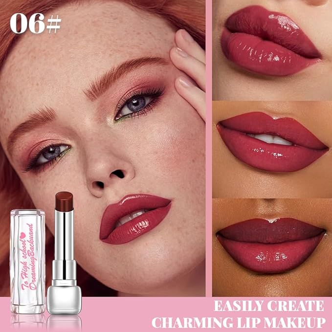 HHLTOH Plumper Moisturizing Butter Lipstick for Women, Natural Tinted Lip Balm Shine Nourishing Hydrating Lip Gloss Stain for Dry Lips, Lightweight Lip Liner Care Makeup, Vegan, 2Pc Rose Red & Plum