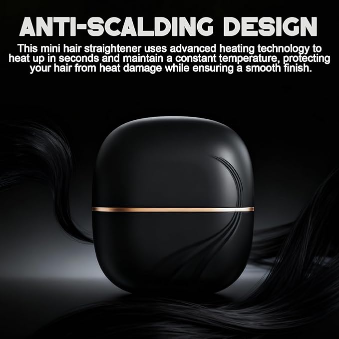 Mini Straightener Brush, Rechargeable Portable Hair Straightener Brush, 3-Speed Temperature Control, Anti-Scald Shell, Lightweight and Portable for Home Travel Gift (Black)