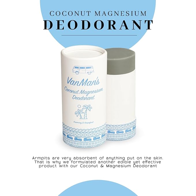 Vanman’s - Coconut and Magnesium Deodorant Stick for Delicate Skin - Odor Control for Underarms - Magnesium Deodorant for Women and Men - Personal Care Products - 2.2 oz