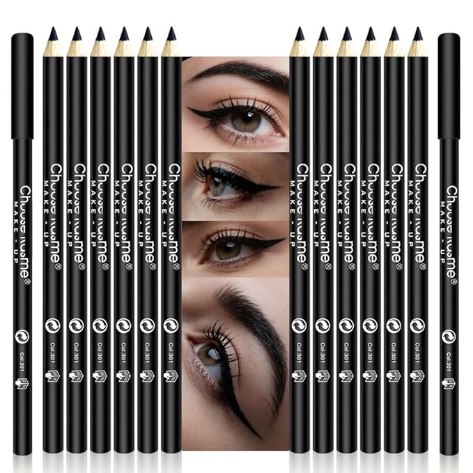 Multipack Bulk Black Eyeliner Penicls for Women, 12 Pcs Highly Pigmented Creamy Eye Liner Pencils Set, Easy to Color, Waterproof & Long-Lasting, Professional Eye Make Up, Soft & Smooth, Fine Tip