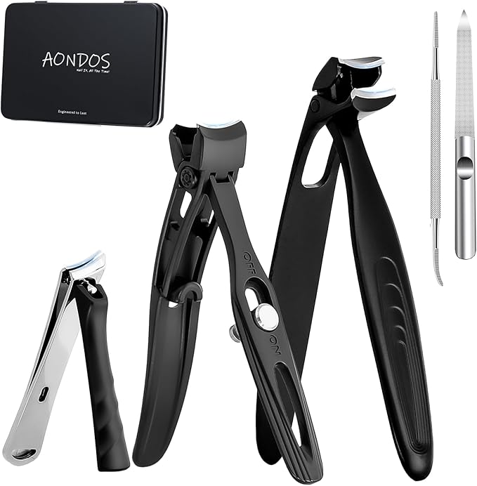 Precision Stainless Steel Heavy Duty Angled Head,Wide Jaw Clippers for Seniors,Ingrown Toenail,Thick Nail.Extra-Long Handle, Slanted Nail Cutter for Men,Women,Pregnant,Elderly.Stocking Stuffers.5Pcs