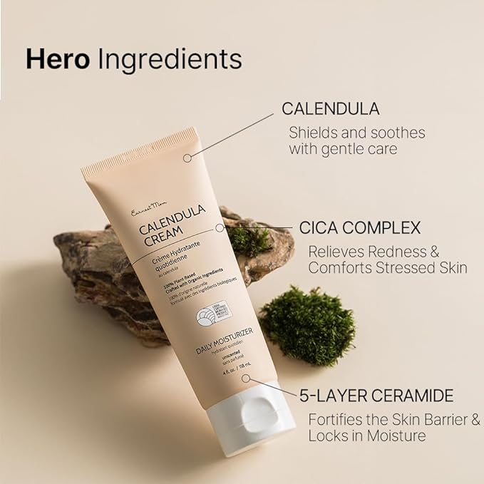 Earnest Mom Calendula Cream | Face Moisturizer for Sensitive, Dry Skin | With Cica & Ceramide for Skin Barrier Repair & Hydration | 100% Plant Based
