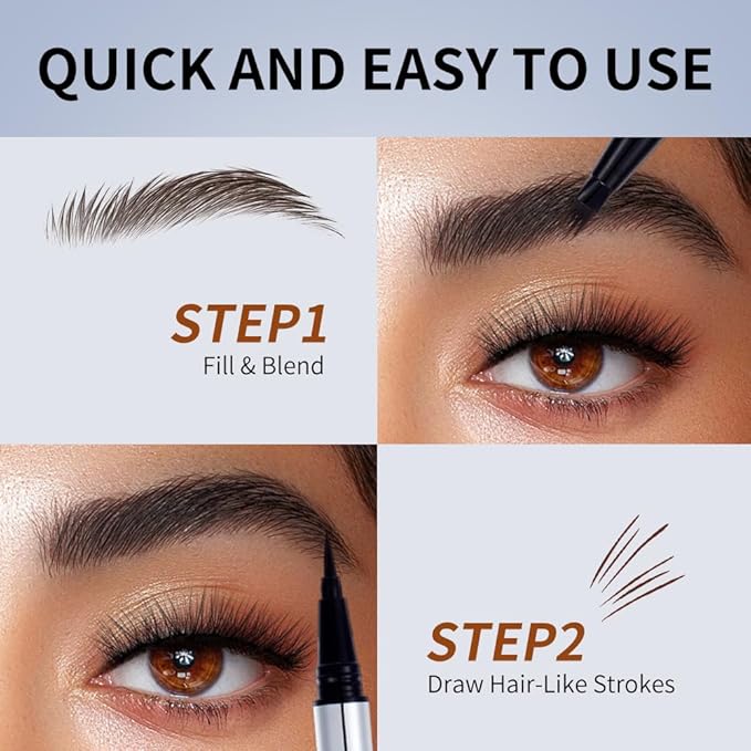 2-in-1 Brow Pen & Liquid Eyeliner – Waterproof Brow Pencil with Fine Microblading Tip, Natural Hair-Like Strokes, Long Lasting, Smudge-Proof Dual-Ended Design(02 CARAMEL BROWN)