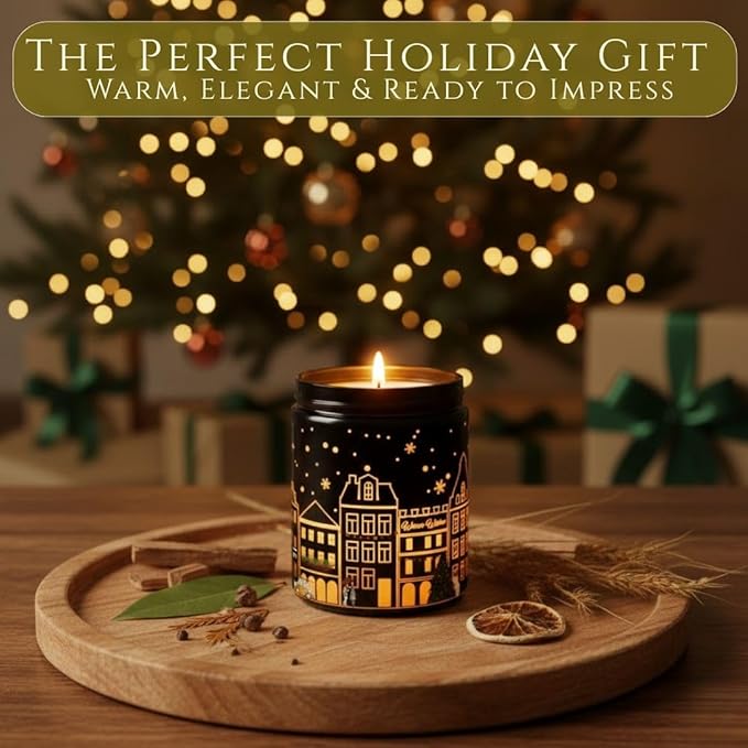 Sandalwood Scented Candle (Black Jar), 40-Hour Burn, Dual Light Glow, Premium Soy Wax, Aromatherapy Candle for Bedroom & Bathroom, Cozy Holiday Gift Candle – 7oz (200g)