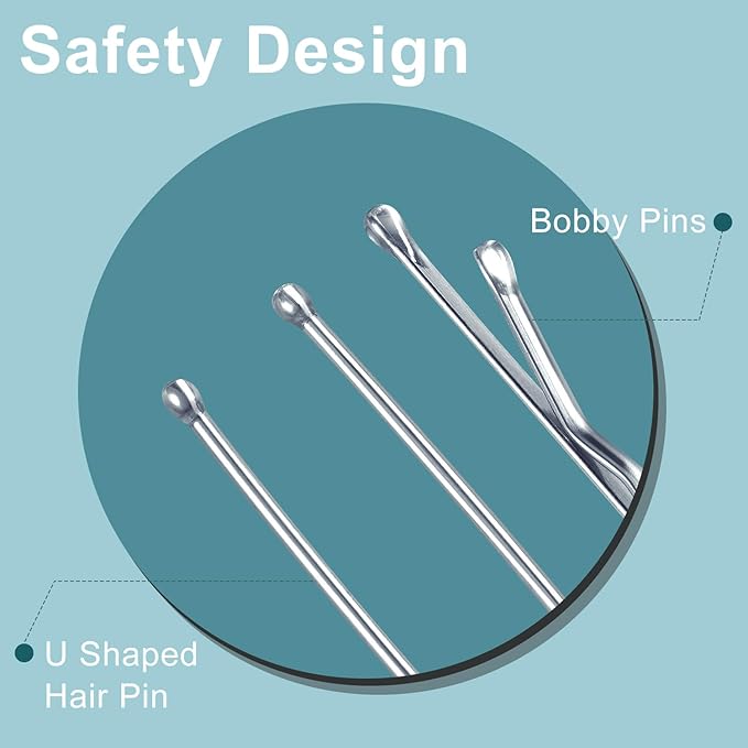 TsMADDTs Hair Pins Kits, 200 pcs Silver Bobby U Shaped Pins for Women Hair Styling, Buns with Plastic Box, 2.4in & in