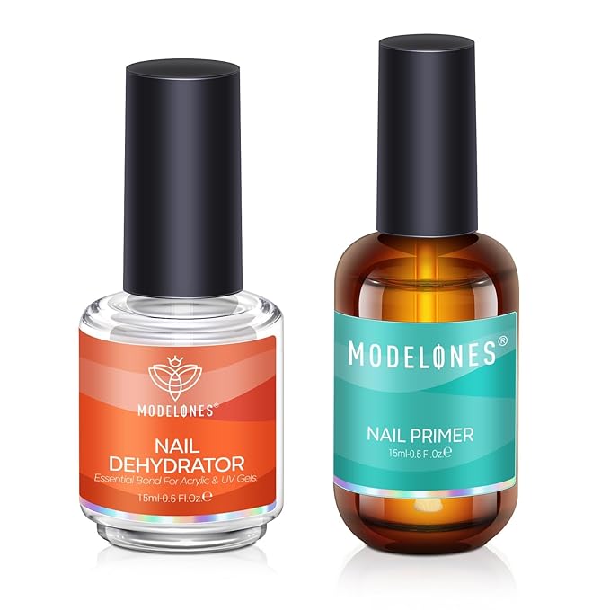 modelones 15 ml Nail Dehydrator and Primer, Acid Free Base Coat Natural Prep Dehydrate & Bond Primer Kit, Hema-Free Acrylic Nail Supplies