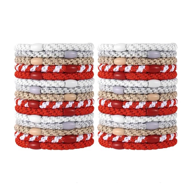Hair Ties for Thick Hair 30 Pcs Elastics Hair Bands Ponytail Holders No Damage No Crease Hair Elastics For Women Girl(RED)
