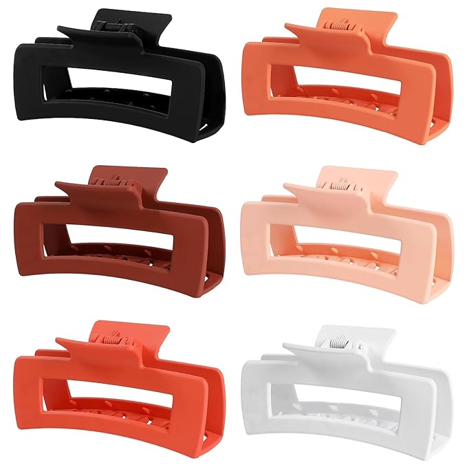 4 Inch Big Hair Claw Clips 6 Pcs Large Claw for Thick Hair Square Hair Clips for Women Rectangle Hair Clips Nonslip Acrylic Banana Jaw Clips Hair Accessories for Girls (Orange)