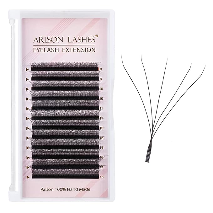 Arison Lashes 5D W Shape Eyelash Extension Natural Soft Volume Premade Fans Faux Mink Matte Black Cluster 12 rows(5DW-0.07-D-10mm)