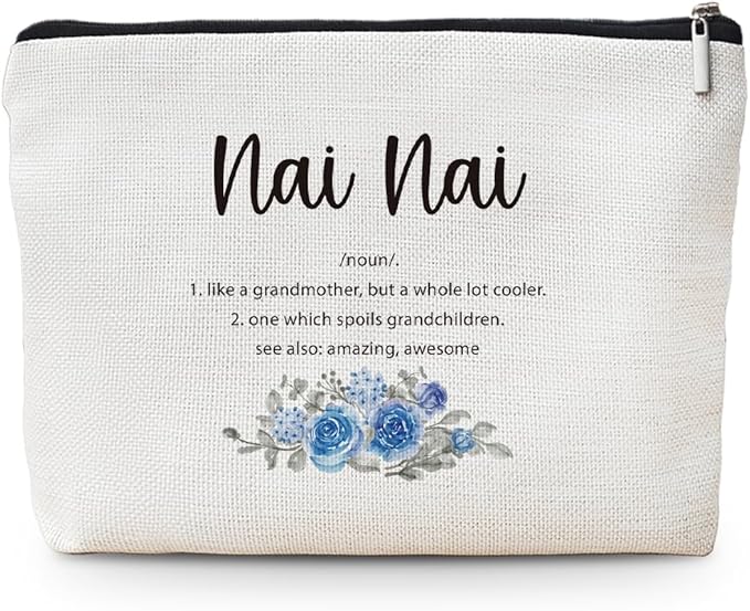 MOTERMATE Nai Nai Gifts Makeup Bag, Best Nai Nai Gifts for Christmas from Grandkids Cosmetic Bag for Women, Grandma Gift from Granddaughter Grandson Toiletry Bags Zipper Makeup Pouch