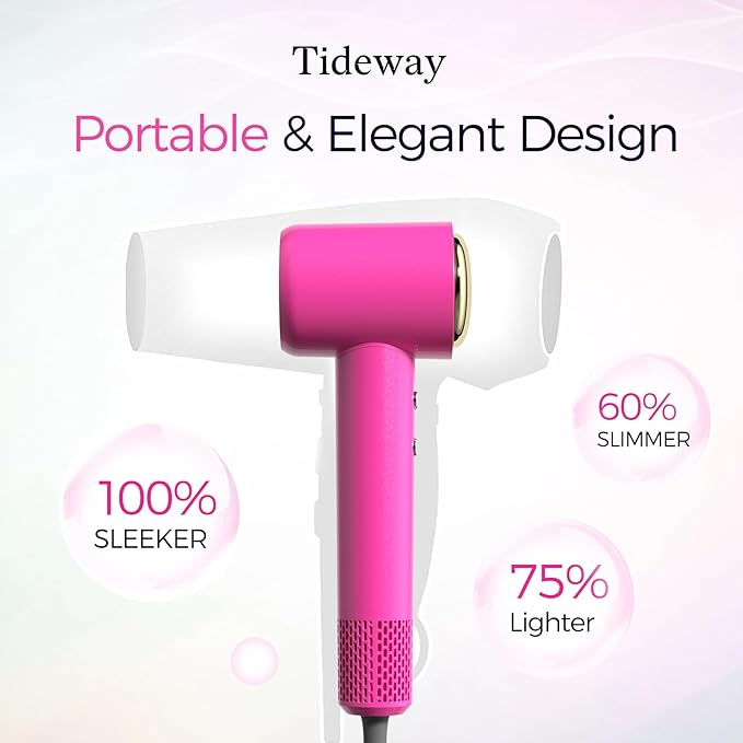 Tideway Hair Dryer Professional High-Speed Ionic Blow Dryer 110,000 RPM, Compact Hair Dryer with Magnetic Diffuser, Fast Drying with Brushless Motor Low Noise Smart Temperature Control-H11