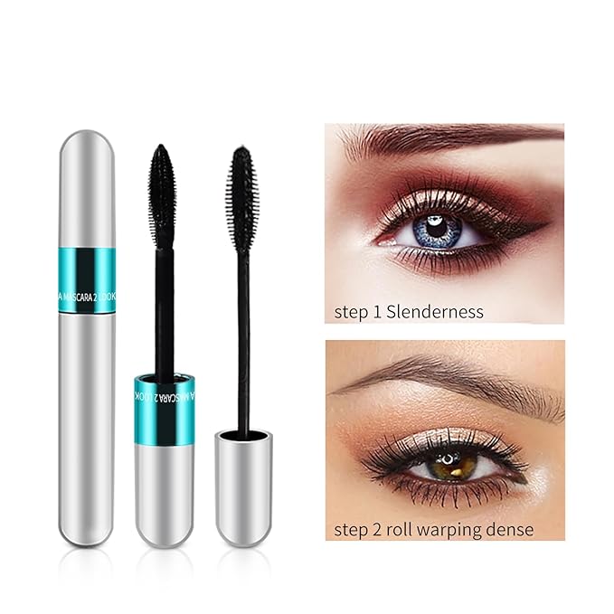 2 Pack 2 in 1 5x Longer Washable Mascara, 4D Silk Fiber Lash For VIBELY Mascara, No Clumping, Long-lasting Black