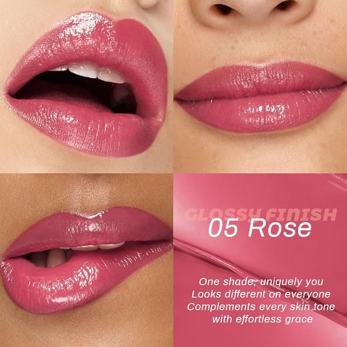 HHLTOH Rose Honey Lipstick Tinted Lip Balm - Shine Moisturizing Lipstick for Women, Natural Nourishing Hydrating Lip Color Gloss Stain for Dry Lips, Tint Sheer Lightweight Makeup, Vegan - 1Pc #05 Rose