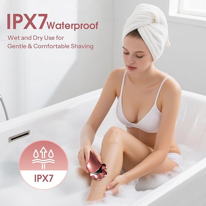 Electric Razors for Women Legs : 5-in-1 Rechargeable Body Shaver, 7D Wet & Dry Bikini Trimmer, IPX7 Waterproof Lady Hair Remover for Face Underarms Pubic, Rose Pink