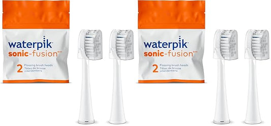 Waterpik Genuine Full Size Replacement Brush Heads with Covers for Sonic-Fusion Flossing Toothbrush SFFB-2EW, 2 Count White (Pack of 2)
