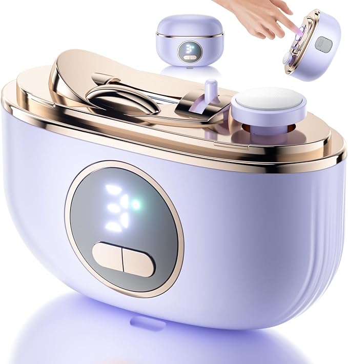 Electric Nail Clipper, 2 in1 Smart Toenail Clippers with Polishing for Fingers and Toes, Rechargeable Fingernail Trimmer with 3 Adjustable Speeds for Senior Adults Men Caregivers(Lightpurple)