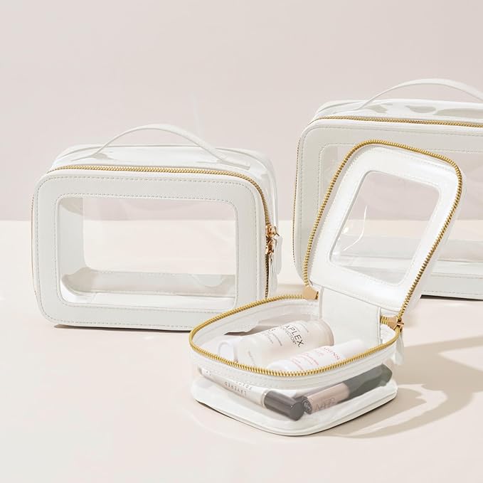 Oaque Mini Cosmetic Bag Clear Makeup Bag Small Travel Toiletry Bag with Zipper, Cute Car Cosmetic Case Transparent Makeup Pouch for Purse (White)