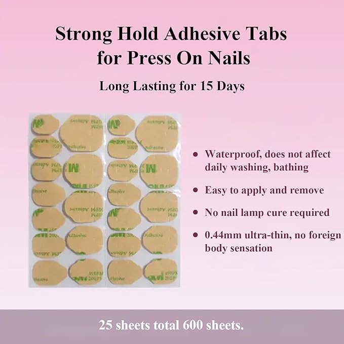 Nail Adhesive Tabs, Sticky Tabs for Nails, Strong Nail Glue for Press On Nails, Waterproof Stickers (25 Sheets (600 pcs))