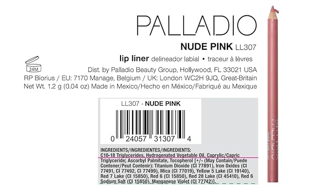 Palladio Lip Liner Pencil, Wooden, Firm yet Smooth, Contour and Line with Ease, Perfectly Outlined Lips, Comfortable, Hydrating, Moisturizing, Rich Pigmented Color, Long Lasting, Nude Pink