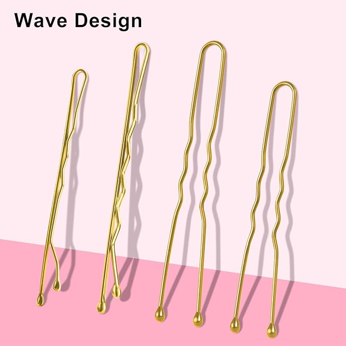 TsMADDTs Hair Pins, Blonde Bobby U Shaped Hair Pins for Women, Buns Nets with Box, 2.4in & 2in