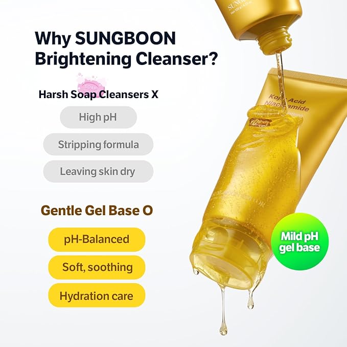 SUNGBOON EDITOR Kojic Turmeric Capsule Brightening Cleanser for Uneven Spots, Acne-prone Skin & Blackhead | Low pH Gentle Gel Face Wash | Encapsulated Kojic Acid & Niacinamide | Korean Skincare