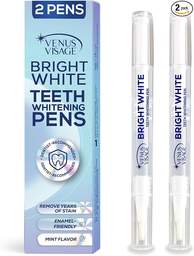 Venus Visage Award Winning Teeth Whitening Pen, 20+ Uses - Teeth whitening Kit Professionally formulated - Best Teeth whitening Gel Pen Teeth Whitener - Low Sensitivity (Mint) (0.07 Fl Oz (Pack of 2))