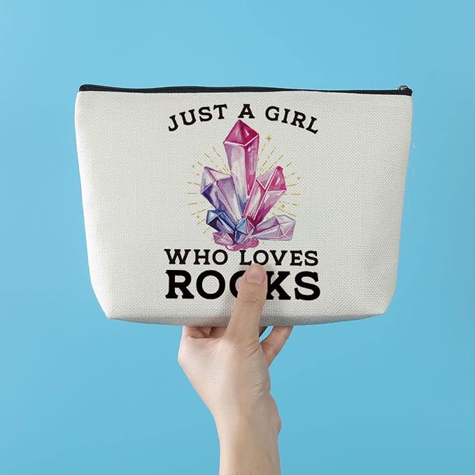 Geology Makeup Bag, Rock Lover Gifts for Women Christmas birthday Gifts, Geologist & Geology Teacher Gifts，Just A Girl Who Loves Rocks Cosmetic Bag Zipper Pouch Toiletry Bag
