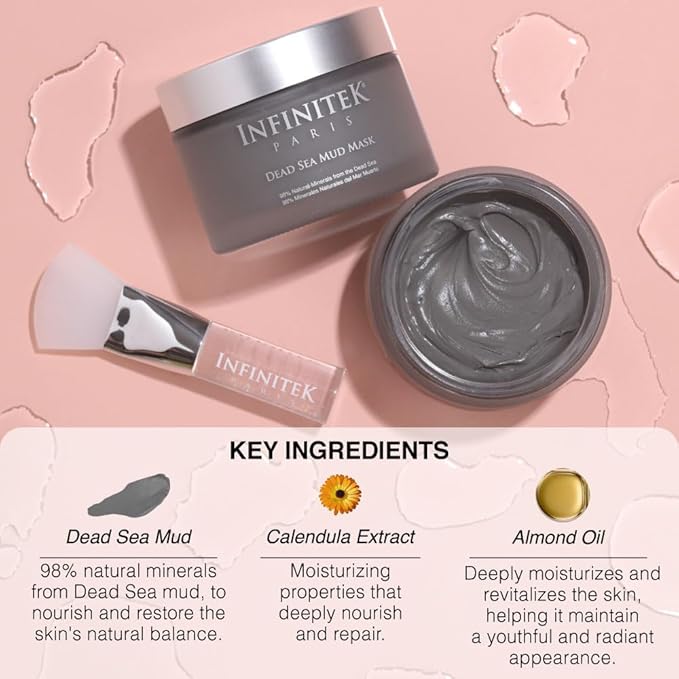 Infinitek Paris Dead Sea Mud Mask 6.34 Fl Oz - Face Mask for Acne Treatment, Blackhead Remover, Antioxidant Pore Cleaner