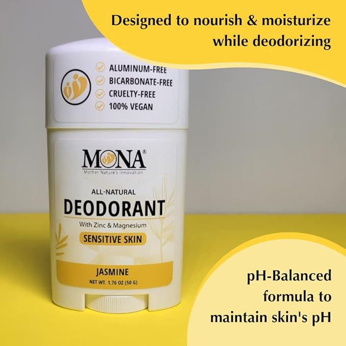 MONA BRANDS All Natural Deodorant For Women & Men | For Sensitive Skin | No Aluminum or Baking Soda | (2-Pack JASMINE 1.76 Oz each)
