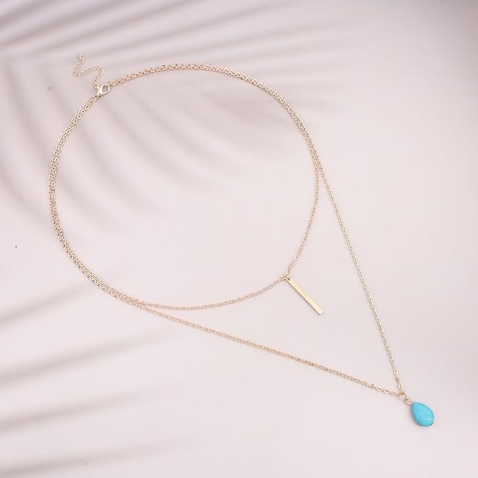 Boho Teardrop Turquoise Neckalce Layered Turquoise