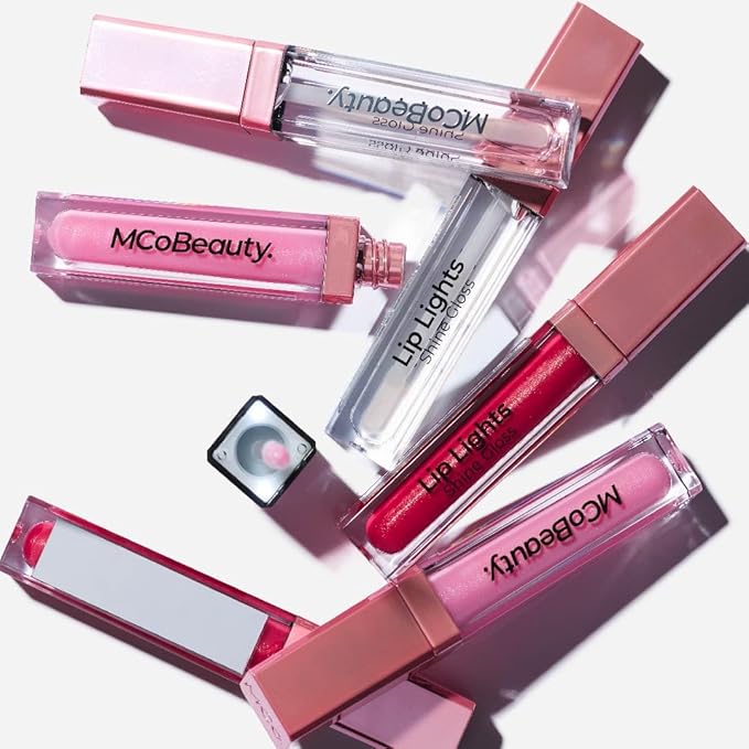 MCoBeauty - Lip Lights Shine Gloss - Berry Pink Lip Gloss - High Shine Glass-Like Finish with Built-In LED Light & Mirror - Moisturising Lightweight - Face Makeup