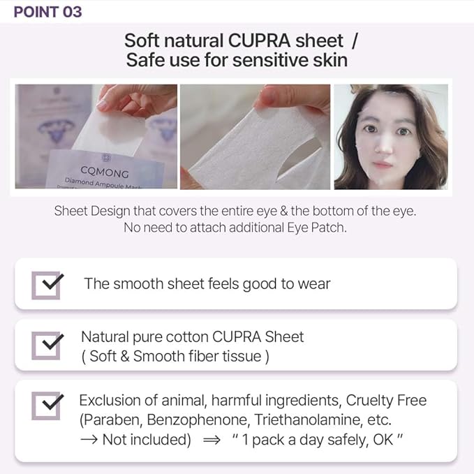 CQMONG Diamond Ampoule Sheet Mask (30g x 10pcs), Korean Face Facial Masks, Glossy & Elastic Skin, Hydrating, Soothing, Nourishing, Collagen & Hyaluronic Acid, Smooth Sheet