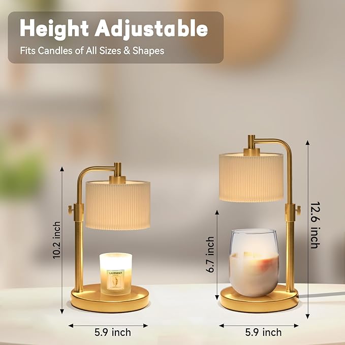 Candle Warmer Lamp with Timer, Candle Wax Warmer Adjustable Height Candle Lamp Warmer for Jar Candles, Christmas Gifts House Warming Gifts for Women(Gold-Upgrade)