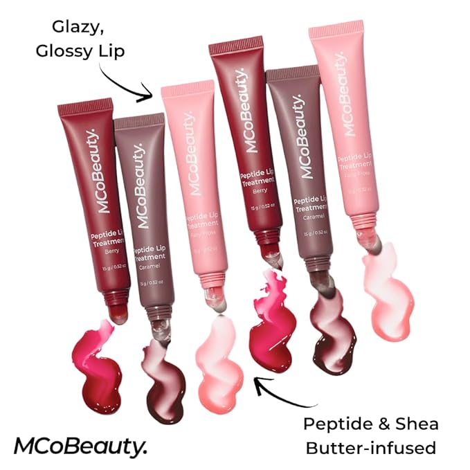 MCoBeauty - Peptide Lip Treatment - Caramel - Nude Brown Shade - High Gloss Peptide Lip Balm & Plumper with Shea Butter - Hydrating Conditioning Lip Glaze for Soft Smooth Lips - Cruelty Free