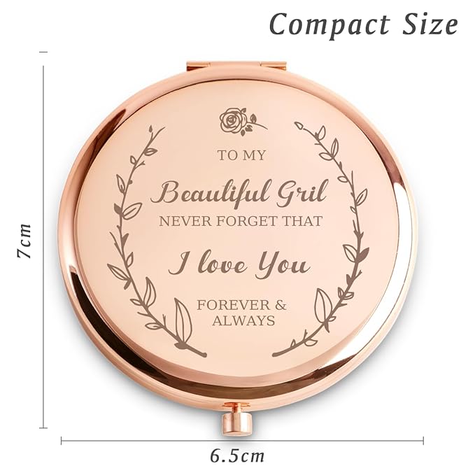 Personalized Gifts for Teen Kids Girls, Sentimental Gifts for Girls Age 7-18, Custom Compact Mirror, Goodie Bag & Basket Stuffers for Valentines Day, Birthday