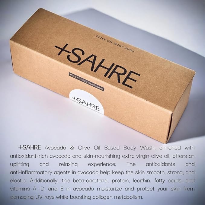 +SAHRE Natural Body Wash – Olive Oil & Avocado | Antioxidant-Rich | Vegan, Paraben-Free | 13.5 fl oz