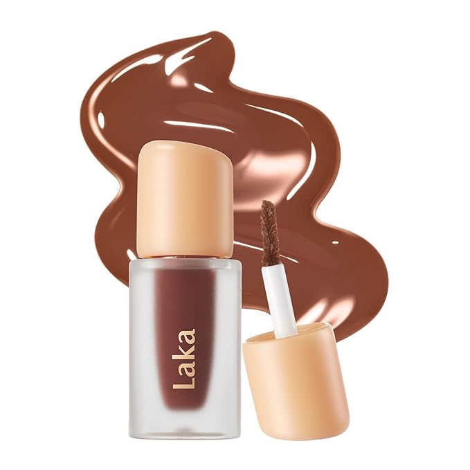 Laka Fruity Glam Tint Mini, 1.9g/0.07oz, Glowing Lip Stain with Wide Color Spectrum, Hydrating & Lightweight Texture, Buildable Color, Non-Sticky, Vegan, K-Beauty (#156 Coco)