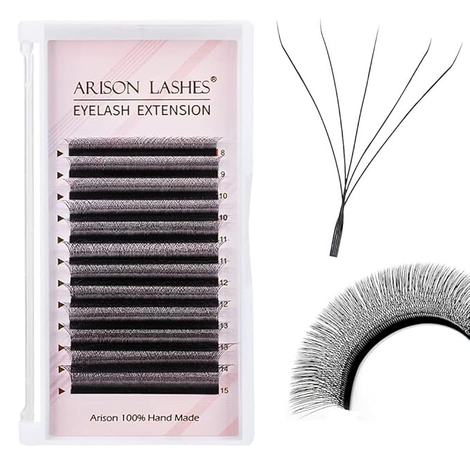 Arison Lashes 5D W Shape Eyelash Extension Natural Soft Volume Premade Fans Faux Mink Matte Black Cluster 12 rows(5DW-0.07-D-10mm)