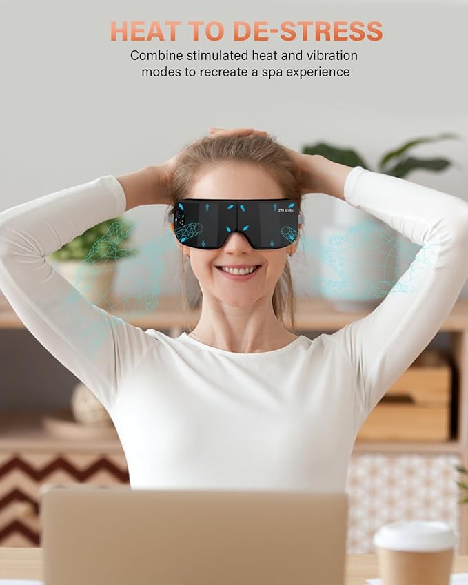ZZR SEVEN Eye Massager with Heat, 7 Massage Modes, Eye Mask, Birthday Gifts for Women, Men, Friend, Mom and Dad, Sleep Mask for Relax, Migraine Relief, Reduce Strain, Improve Sleep, Black