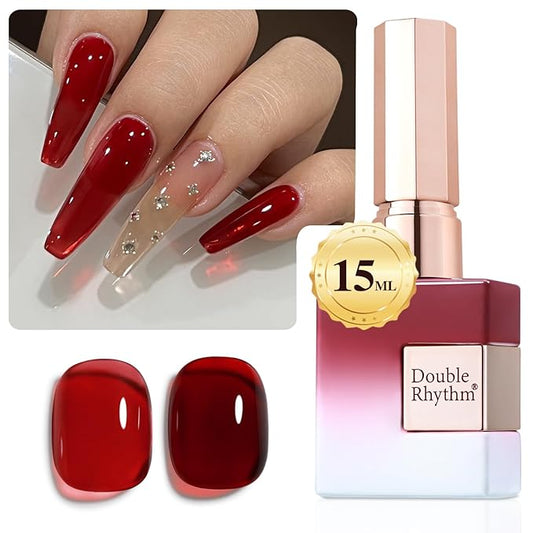 Double Rhythm 0.5Oz Jelly Gel Polish Translucent Sheer Neutral Natural Light Milky Same Color Same Bottle 15ML Burgundy Gel DIY at Home (Blood Red-A1371)