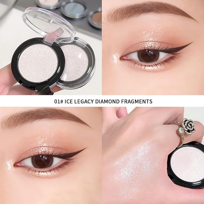 Ice White Diamond Glitter Eyeshadow – Pearlescent Shimmer Highlight Eye Shadow, Waterproof Long-Lasting Smooth Sparkle Formula for Inner Corner, Daily Natural Looks,Paleta de Sombras de Ojos