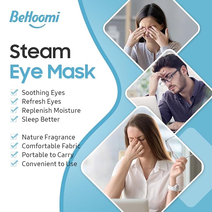 BeHoomi Steam Eye Mask, 10 Packs Heated Eye Mask, Self Heating Disposable SPA Warm Compress for Eyes Sleep Mask, Travel Essentials & Relaxation Gifts, Stocking Stuffers (Jasmine Scent)