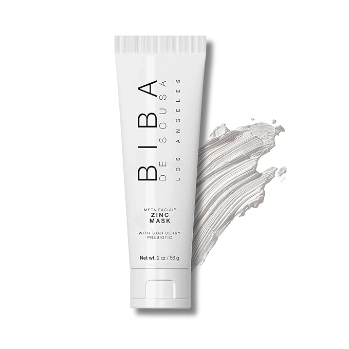 Biba De Sousa The Zinc Mask with Goji Berry Prebiotic - Gentle Pore Purifying Facial Mask - For all Skin Types & Tones - Microbiome Support - Superfruit Blend (2oz)