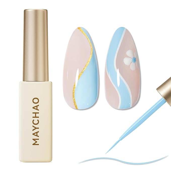MAYCHAO Baby Blue Swirl Gel Liner Nail Art Polish, 8ml Spring Summer Pastel Light Blue Gel Color Built-in Thin Brush, UV Light Cure for French Nail Tips DIY Manicure at Home Salon