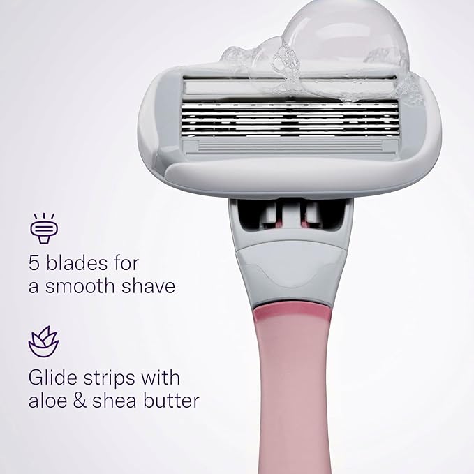 Flamingo Shaving Razor Set for Women - Original Razor Handle, 4 Blade Refills, and Shower Holder - Rose