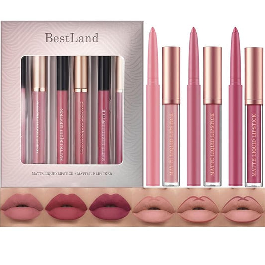 BestLand 6Pcs Matte Liquid Lipstick + Lip Liner